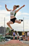 3 July 2010; Claire Ryder, Craughwell, Co. Galway, in action in the U-15 Girl's Long Jump, during the Woodie's DIY AAI Juvenile Track & Field Championships. Tullamore Harriers Stadium, Tullamore, Co. Offaly. Picture credit: Barry Cregg / SPORTSFILE