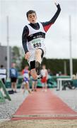 4 July 2010; Shane O'Connell, St. Ita's, on his way to winning the U13 Boy's Long Jump, during the Woodie's DIY AAI Juvenile Track & Field Championships. Tullamore Harriers Stadium, Tullamore, Co. Offaly. Picture credit: Brian Lawless / SPORTSFILE
