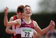 4 July 2010; Jack Reid, Mullingar Harriers, celebrates winning the U15 Boys 800m, during the Woodie's DIY AAI Juvenile Track & Field Championships. Tullamore Harriers Stadium, Tullamore, Co. Offaly. Picture credit: Brian Lawless / SPORTSFILE