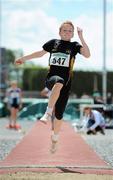 4 July 2010; Arlene Crossan, Letterkenny, on her way to winning the U12 Girl's Long Jump, during the Woodie's DIY AAI Juvenile Track & Field Championships. Tullamore Harriers Stadium, Tullamore, Co. Offaly. Picture credit: Brian Lawless / SPORTSFILE