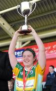 4 July 2010; Claregalway, Galway, captain Anna Goldrick lifts the cup after beating St. Laurences, Kildare in the Division 1 Girls Final. Coca-Cola GAA Féile Peil na nÓg Finals 2010, Celtic Park, Derry. Photo by Sportsfile