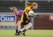 4 July 2010; Aisling Kelly, Tinryland Bennekerry, Carlow, in action against Colleen Chrzanowski, New York. Coca-Cola GAA Féile Peil na nÓg Finals 2010, Celtic Park, Derry. Photo by Sportsfile