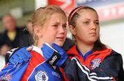 4 July 2010; Dejected New York players Margaret Brady, left, and Emily Skywark, after being beaten by Tinryland Bennekerry, Carlow, in the Division 4 Girls Final. Coca-Cola GAA Féile Peil na nÓg Finals 2010, Celtic Park, Derry. Photo by Sportsfile