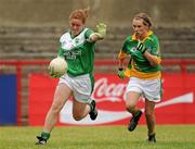 4 July 2010; Alannah Hannigan, St. Laurence O'Tooles, Dublin, in action against Sinead Nix, Monagea, Limerick, during the Division 2 Girls Final. Coca-Cola GAA Féile Peil na nÓg Finals 2010, Celtic Park, Derry. Photo by Sportsfile
