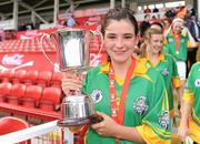 4 July 2010; Monagea, Limerick, captain Deborah Murphy with the cup after beating St. Laurence O'Tooles, Dublin, in the Division 2 Girls Final. Coca-Cola GAA Féile Peil na nÓg Finals 2010, Celtic Park, Derry. Photo by Sportsfile