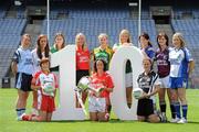 5 July 2010; 2010 marks the 10 year milestone of TG4’s sponsorship of the Ladies Football All Ireland Championships and the tenth year of the Ladies Football finals being televised by the national Irish language broadcaster. TG4 who became the title sponsors of the Ladies Football Championships in 2000 will broadcast 15 live championship games over the course of the summer. At the launch of the 2010 TG4 Ladies Football Championships at Croke Park are senior players, from left, Denise Masterson, Dublin, Aisling Holton, Kildare, Mags O'Donoghue, Kerry, Michaela Downey, Down, Edel McManus, Leitrim, Philomena Sheridan, Meath, Mairead Morrissey, Tipperary, Emer Flaherty, Galway, and Yvonne Connell, Monaghan, with, front row, from left, Sinead McLaughlin, Tyrone, Geraldine O'Flynn, Cork, and Jackie Mulligan, Sligo. Croke Park, Dublin. Picture credit: Brendan Moran / SPORTSFILE