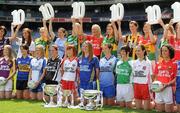 5 July 2010; 2010 marks the 10 year milestone of TG4’s sponsorship of the Ladies Football All Ireland Championships and the tenth year of the Ladies Football finals being televised by the national Irish language broadcaster. TG4 who became the title sponsors of the Ladies Football Championships in 2000 will broadcast 15 live championship games over the course of the summer. At the launch of the 2010 TG4 Ladies Football Championships at Croke Park are players from Senior, Intermediate and Junior competing teams. Croke Park, Dublin. Picture credit: Stephen McCarthy / SPORTSFILE