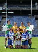 5 July 2010; 2010 marks the 10 year milestone of TG4’s sponsorship of the Ladies Football All Ireland Championships and the tenth year of the Ladies Football finals being televised by the national Irish language broadcaster. TG4 who became the title sponsors of the Ladies Football Championships in 2000 will broadcast 15 live championship games over the course of the summer. At the launch of the 2010 TG4 Ladies Football Championships at Croke Park are Intermediate players, back row, from left, Aoife McDonald, Fermanagh, Emer Casey, Roscommon, Caroline Kelly, Antrim, and Aine McBrien, Fermanagh, with, front row, from left, Michelle Ross, Longford, Layrena Murphy, Kilkenny, and Mary Foley, Waterford. Croke Park, Dublin. Picture credit: Brendan Moran / SPORTSFILE
