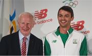 7 June 2016; Patrick Hickey, left, President, Olympic Council of Ireland, and 400m hurdler Thomas Barr in attendance at the launch of the Team Ireland Olympics kit in Smock Alley Theatre, Dublin. Photo by Ramsey Cardy/Sportsfile