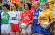 5 July 2010; 2010 marks the 10 year milestone of TG4’s sponsorship of the Ladies Football All Ireland Championships and the tenth year of the Ladies Football finals being televised by the national Irish language broadcaster. TG4 who became the title sponsors of the Ladies Football Championships in 2000 will broadcast 15 live championship games over the course of the summer. At the launch of the 2010 TG4 Ladies Football Championships at Croke Park are players, from left, Paula Donnelly, Limerick, Gemma Watson, Derry, Geraldine O'Flynn, Cork, Mary Foley, Waterford, and Emer Casey, Roscommon. Croke Park, Dublin. Picture credit: Stephen McCarthy / SPORTSFILE