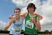 4 July 2010; Winner of the U19 Boy's 400m Hurdles Thomas Barr, Ferrybank, right, with second place Stephen Walsh, St. Brendan's, during the Woodie's DIY AAI Juvenile Track & Field Championships. Tullamore Harriers Stadium, Tullamore, Co. Offaly. Picture credit: Brian Lawless / SPORTSFILE
