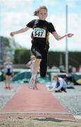 4 July 2010; Arlene Crossan, Letterkenny, in action during the U12 Girl's Long Jump, at the Woodie's DIY AAI Juvenile Track & Field Championships. Tullamore Harriers Stadium, Tullamore, Co. Offaly. Picture credit: Brian Lawless / SPORTSFILE
