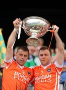 3 July 2010; Paul, left, and Barry McCormack, Armagh, lift the Nicky Rackard Cup. Nicky Rackard Cup Final, Armagh v London, Croke Park, Dublin. Picture credit: Stephen McCarthy / SPORTSFILE