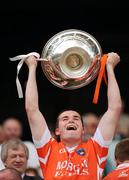 3 July 2010; John Corvan, Armagh, lifts the Nicky Rackard Cup. Nicky Rackard Cup Final, Armagh v London, Croke Park, Dublin. Picture credit: Stephen McCarthy / SPORTSFILE