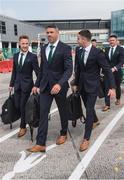 8 June 2016; Republic of Ireland players, from left, Stephen Quinn, Jonathan Walters and Robbie Brady during the squad's departure for UEFA EURO2016 at Dublin Airport in Dublin, Ireland. Photo by David Maher/Sportsfile