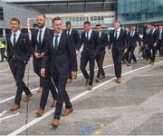 8 June 2016; Republic of Ireland players, from left, Jeff Hendrick, David Meyler and Aiden McGeady during the squad's departure for UEFA EURO2016 at Dublin Airport in Dublin, Ireland. Photo by David Maher/Sportsfile