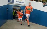 29 May 2016; Ciaran McKeever of Armagh leads his team out for the Ulster GAA Football Senior Championship quarter-final between Cavan and Armagh at Kingspan Breffni Park, Cavan. Photo by Oliver McVeigh/Sportsfile