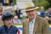 9 June 2016; Trainer Dermot Weld and Jockey Pat Smullen after winning the winning the Irish Stallion Farms European Breeders Fund Maiden during the Bulmer's Evening Meeting in Leopardstown, Co. Dublin. Photo by Cody Glenn/Sportsfile