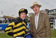 9 June 2016; Trainer Dermot Weld with jockey Pat Smullen after sending out Foxtrot Charlie to win the Coral.ie Glencairn Stakes during the Bulmer's Evening Meeting in Leopardstown, Co. Dublin. Photo by Cody Glenn/Sportsfile