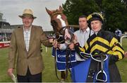 9 June 2016; Trainer Dermot Weld and jockey Pat Smullen with Foxtrot Charlie in the winner's enclosure after winning the Coral.ie Glencairn Stakes during the Bulmer's Evening Meeting in Leopardstown, Co. Dublin. Photo by Cody Glenn/Sportsfile