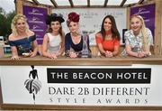 9 June 2016; Pictured at the Beacon Hotel Dare to be Different style competition are finalists, from left, Dawn Leadon-Bolger, from Slane, Co. Meath, Martha Behan, from Laragh, Co. Wicklow, Linda Morrison, from Kill, Co. Kildare, Linda Dunne, from Wicklow town, and eventual winner Louise Allen, from Slane, Co. Meath during the Bulmer's Evening Meeting in Leopardstown, Co. Dublin. Photo by Cody Glenn/Sportsfile