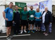 9 June 2016; Kevin Curran, Brian Carroll, Shane Cormack and Kevin McDonnell of Speed Runners are presented with their trophy by Athletics Ireland President, Georgina Drumm, right, and Grant Thornton Partner Tony Thornbury left, after winning third male team with a combined time of 1:28:43 at the Grant Thornton Corporate 5K Team Challenge at the National Sports Campus in Abbotstown, Dublin. Photo by Sam Barnes/Sportsfile