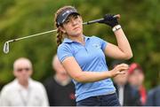 10 June 2016; Hannah O'Sullivan, USA, whose grandparents are John O'Sullivan from Kilmallock, Co. Limerick, and Ina Noonan from Lattin, Co. Tipperary, watches her tee shot from the 8th tee box during the Curtis Cup Matches on Day 1, Afternoon Fourballs, at Dun Laoghaire Golf Club in Enniskerry, Co. Wicklow. Photo by Matt Browne/Sportsfile