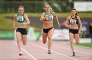 10 July 2010; Niamh Whelan, 326, Ferrybank AC, beats clubmate Kelly Proper, 328, and eventual fourth placed Leah Moore, Clonliffe Harriers AC, in a photo finish in the Women's 200m Final during the Woodie's DIY AAI Senior Track & Field Championships. Morton Stadium, Santry, Dublin. Picture credit: Brendan Moran / SPORTSFILE