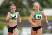 10 July 2010; Niamh Whelan, 326, Ferrybank AC, beats clubmate Kelly Proper, 328, in a photo finish in the Women's 200m Final during the Woodie's DIY AAI Senior Track & Field Championships. Morton Stadium, Santry, Dublin. Picture credit: Brendan Moran / SPORTSFILE
