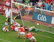 11 July 2010; Joe Sheridan, on the ground, right, Meath, beats Louth players, left to right, Paddy Keenan, Andy McDonnell, Dessie Finnegan and goalkeeper Neil Gallagher, on his way to scoring a late goal to win the Leinster title. Leinster GAA Football Senior Championship Final, Meath v Louth, Croke Park, Dublin. Picture credit: David Maher / SPORTSFILE