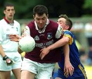 30 June 2001; Seán Ó Domhnaill of Galway in action against Tom Burke of Wicklow during the Bank of Ireland All-Ireland Senior Football Championship Qualifier Round 2 match between Wicklow and Galway at Aughrim County Ground in Aughrim, Wicklow. Photo by Brian Lawless/Sportsfile