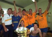 1 July 2001; Roscommon players celebrate in the dressing room following the Bank of Ireland Connacht Senior Football Championship Final match between Roscommon and Mayo at Dr. Hyde Park in Roscommon. Photo by David Maher/Sportsfile
