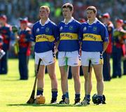 1 July 2001; Tipperary half-back line, from left, Eamonn Corcoran, David Kennedy and John Carroll during the Guinness Munster Senior Hurling Final match between Tipperary and Limerick at Páirc Uí Chaoimh in Cork. Photo by Damien Eagers/Sportsfile