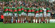 1 July 2001; The Mayo team stand for the national anthem before the Bank of Ireland Connacht Senior Football Championship Final match between Roscommon and Mayo at Dr. Hyde Park in Roscommon. Photo by David Maher/Sportsfile