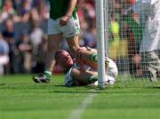 1 July 2001; Timmy Houlihan of Limerick lies injured on the ground during the Guinness Munster Senior Hurling Final match between Tipperary and Limerick at Páirc Uí Chaoimh in Cork. Photo by Ray McManus/Sportsfile