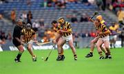 8 July 2001; Referee Pat O'Connor throws the sliothar in between Kilkenny's Canice Brennan and Wexford's Adrian Fenlon to start the game, Kilkenny v Wexford, Guinness Leinster Senior Hurling Championship Final, Croke Park, Dublin. Picture credit; Ray McManus / SPORTSFILE