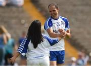 5 June 2016; Monaghan supporter Laura Finlay, from Ballybay, congratulates her brother Paul after the Ulster GAA Football Senior Championship Quarter-Final between Monaghan and Down in St Tiernach's Park, Clones, Co. Monaghan. Picture by Philip Fitzpatrick/Sportsfile.