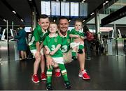 11 June 2016; Republic of Ireland supporters Derek Merriman, and his three sons, from left, Ryan Merriman, age 9, Riley Merriman, age 4, and Bobby Merriman age 2,, from Dublin, during their departure for UEFA Euro 2016 from Dublin Airport in Cloughran, Co Dublin. Photo by Sam Barnes/Sportsfile