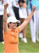 11 June 2016; Maria Dunne of GB&I celebrates on the 18th green after winning her match with team-mate Meghan MacLaren against Sierra Brooks and Andrea Lee of USA during the Morning Foursomes on day two of the Curtis Cup Matches at Dun Laoghaire Golf Club in Enniskerry, Co. Wicklow. Photo by Matt Browne/Sportsfile