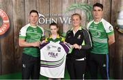 11 June 2016; U14 Féile na nGael participant Amy O’Sullivan from Cillard GAA Club, Co. Kerry, being presented with a commemorative jersey by John West ambassadors, Philly McMahon, left, and Danny Sutcliffe and Edwina Keane, Kilkenny camogie player, at the John West Féile National Skills Star Challenge 2016, at the  in the National Games Development Centre, Abbotstown, Dublin. Photo by Sportsfile