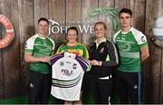 11 June 2016; U14 Féile na nGael participant Rachel Breen from Mount Leinster Rangers GAA Club, Co, Carlow, being presented with a commemorative jersey by John West ambassadors, Philly McMahon, left, and Danny Sutcliffe and Edwina Keane, Kilkenny camogie player, at the John West Féile National Skills Star Challenge 2016, at the  in the National Games Development Centre, Abbotstown, Dublin. Photo by Sportsfile