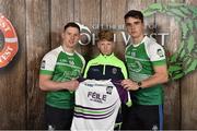 11 June 2016; U14 Féile na nGael participant Michael Staunton, from Oran GAA Club, Co. Roscommon, being presented with a commemorative jersey by John West ambassadors, Philly McMahon, left, and Danny Sutcliffe, at the John West Féile National Skills Star Challenge 2016, at the National Games Development Centre, Abbotstown, Dublin. Photo by Sportsfile