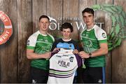 11 June 2016; U14 Féile na nGael participant Iarlaith Dolan from Longford Slashers, Co. Longford, being presented with a commemorative jersey by John West ambassadors, Philly McMahon, left, and Danny Sutcliffe, at the John West Féile National Skills Star Challenge 2016, at the National Games Development Centre, Abbotstown, Dublin. Photo by Sportsfile