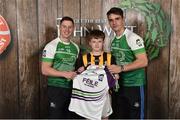 11 June 2016; U14 Féile na nGael participant Billy Drennan, from Galmoy GAA Club, Co. Kilkenny, being presented with a commemorative jersey by John West ambassadors, Philly McMahon, left, and Danny Sutcliffe, at the John West Féile National Skills Star Challenge 2016, at the National Games Development Centre, Abbotstown, Dublin. Photo by Sportsfile
