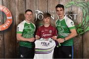 11 June 2016; U14 Féile na nGael participant Paddy Commins from Gort GAA Club, Co. Galway, being presented with a commemorative jersey by John West ambassadors, Philly McMahon, left, and Danny Sutcliffe, at the John West Féile National Skills Star Challenge 2016, at the National Games Development Centre, Abbotstown, Dublin. Photo by Sportsfile