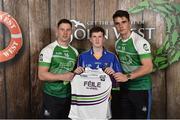 11 June 2016; U14 Féile na nGael participant Tom Moran, from Wicklow, being presented with a commemorative jersey by John West ambassadors, Philly McMahon, left, and Danny Sutcliffe, at the John West Féile National Skills Star Challenge 2016, at the National Games Development Centre, Abbotstown, Dublin. Photo by Sportsfile