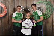 11 June 2016; U14 Féile na nGael participant Conal McHugh from Castleblaney GAA Club, Co. Monaghan, being presented with a commemorative jersey by John West ambassadors, Philly McMahon, left, and Danny Sutcliffe, at the John West Féile National Skills Star Challenge 2016, at the National Games Development Centre, Abbotstown, Dublin. Photo by Sportsfile