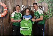 11 June 2016; U14 Féile Peil na nÓg participant Róisin Crowe from Newtown Blues GAA Club, Co. Louth, being presented with a commemorative jersey by John West ambassadors, Philly McMahon, left, and Danny Sutcliffe, at the John West Féile National Skills Star Challenge 2016, at the National Games Development Centre, Abbotstown, Dublin. Photo by Sportsfile