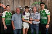 11 June 2016; Conor and Shane Aherne presenting the Cathal O'Neill from Crecora GAA Club, Co. Limerick, with the U14 Féile na nGael joint 3rd place trophy, alongside John West ambassadors, Philly McMahon, left, and Danny Sutcliffe, at the John West Féile National Skills Star Challenge 2016, in the National Games Development Centre, Abbotstown, Dublin. Photo by Sportsfile