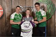 11 June 2016; U14 Féile Peil na nÓg participant Amelia Shaw from Killucan Ladies GAA Club, Co. Westmeath, being presented with a commemorative jersey by John West ambassadors, Philly McMahon, left, and Danny Sutcliffe, at the John West Féile National Skills Star Challenge 2016, at the National Games Development Centre, Abbotstown, Dublin. Photo by Sportsfile